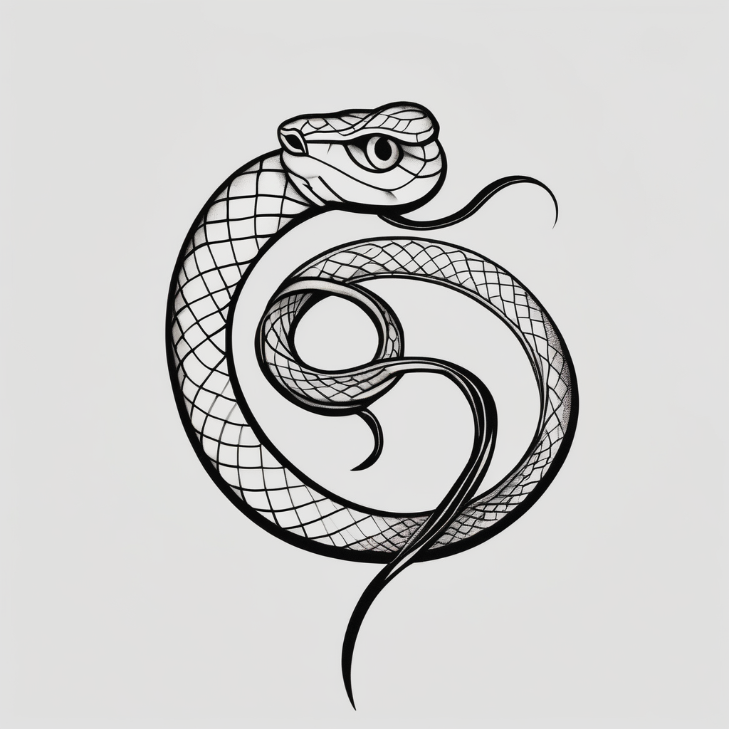 Create a simple minimalist snake tattoo that’s feminine and fine line drake tattoos, diseño de tatuaje Blanco y negro generado con IA